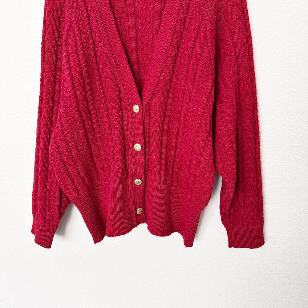[Pendleton] Red Virgin Wool Cable Knit Grandpa Ca… - image 8